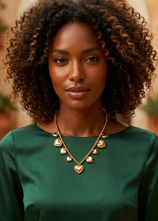 Ketting RVS goud met harten charms