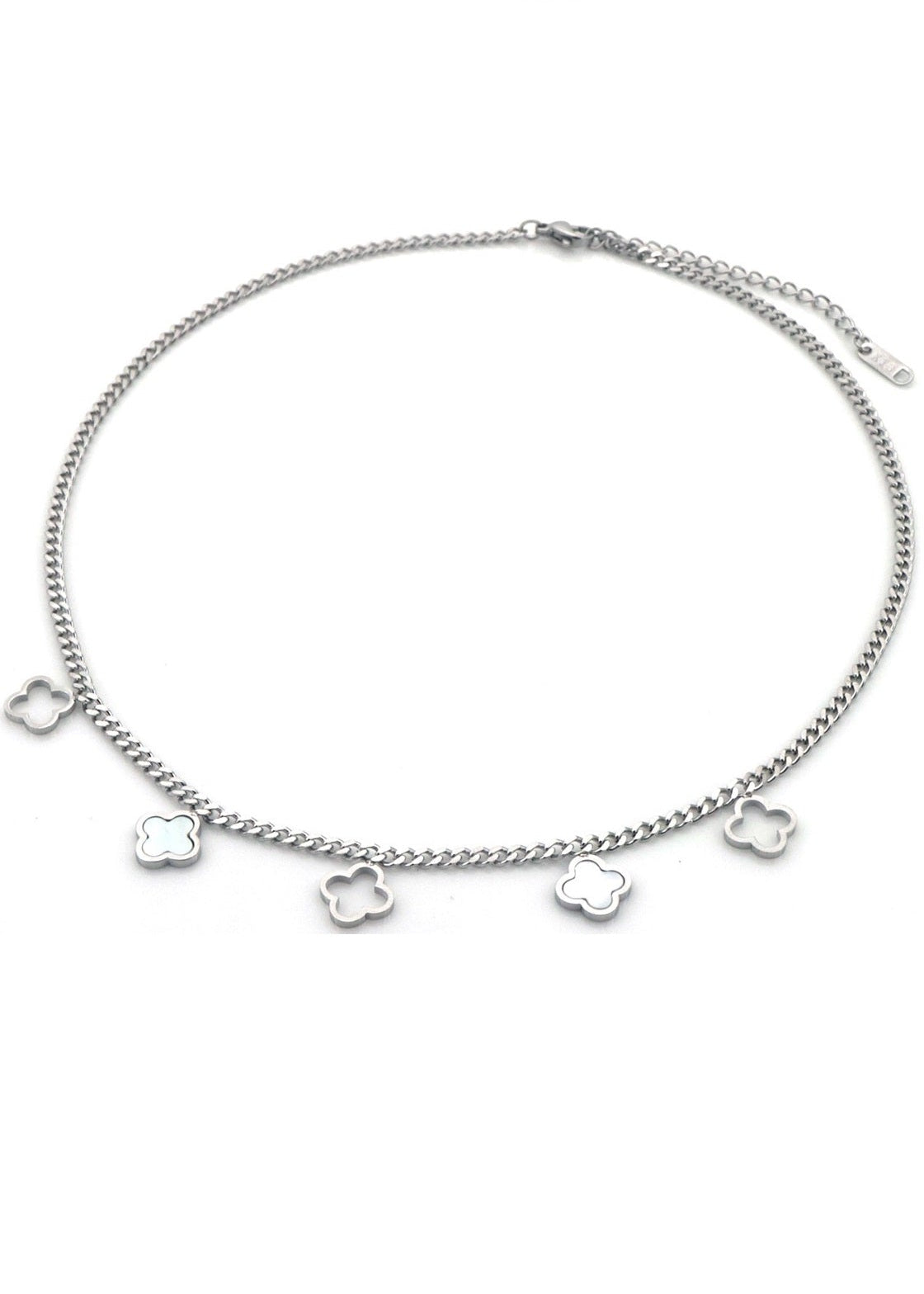 Ketting zilver clovers wit rvs