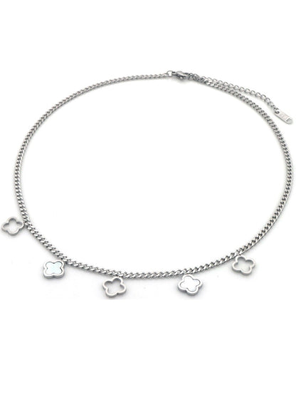 Ketting zilver clovers wit rvs