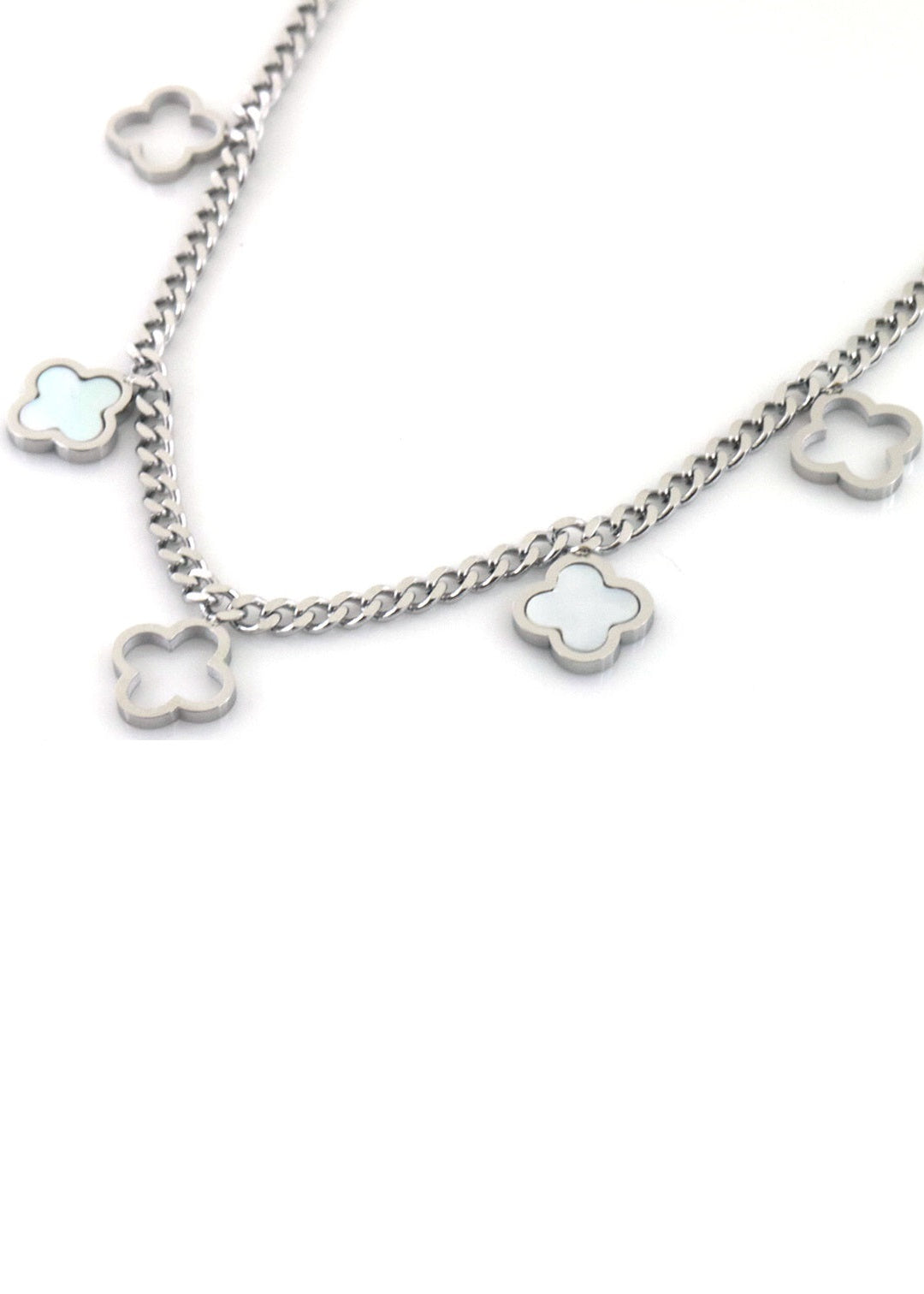 Ketting zilver clovers klavers wit rvs