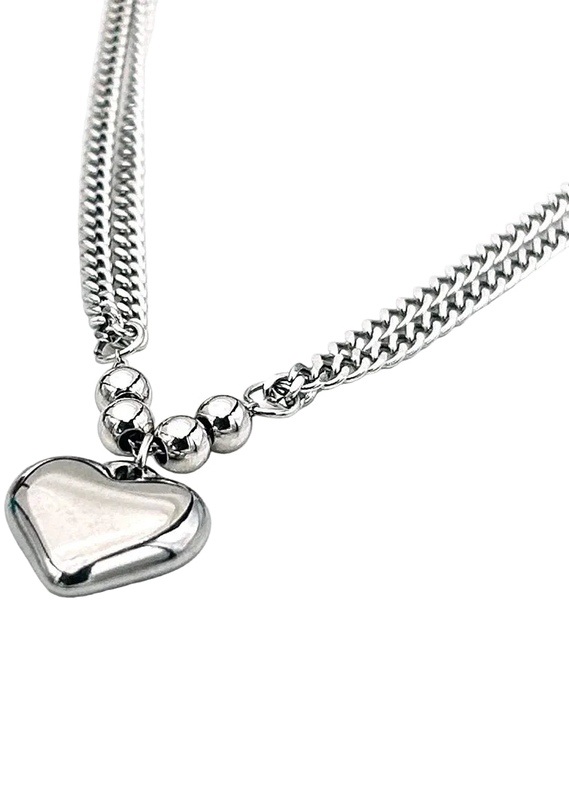 Dikke ketting zilver rvs bedel hart 