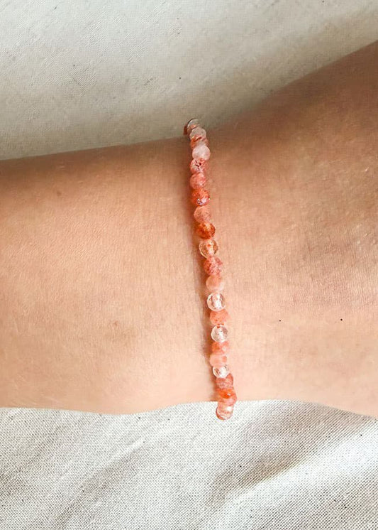 Kralenarmbandje natuursteen oranje  lichtroze