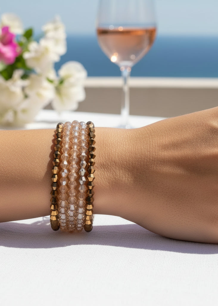 Set kralenarmbandjes Amina - facetkralen 4mm bruin goud