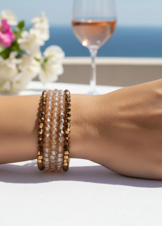 Set kralenarmbandjes Amina - facetkralen 4mm bruin goud