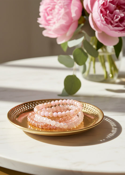 Kralenarmbandjes facetkralen roze 6 mm