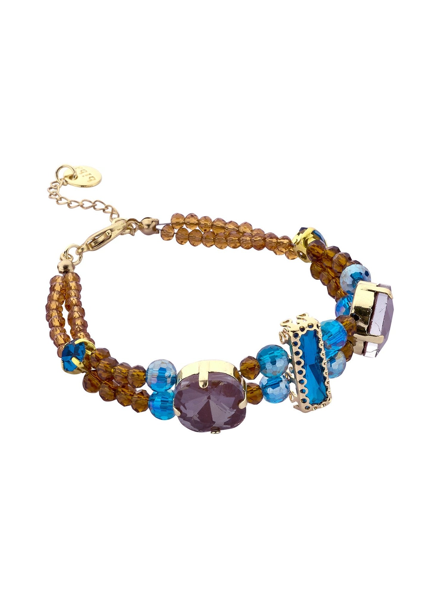 Luxe kralenarmband bruin en blauw stenen biba