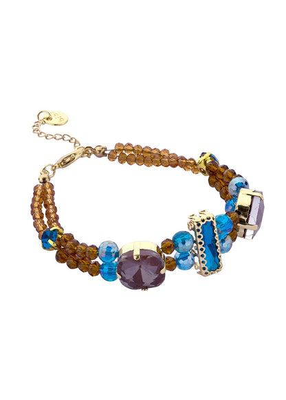 Luxe kralenarmband bruin en blauw stenen biba