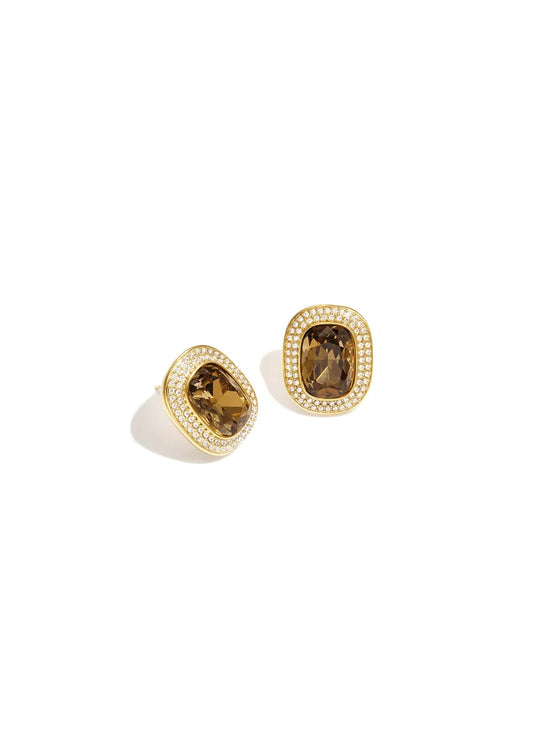 Chique luxe ovale oorstekers bruine steen