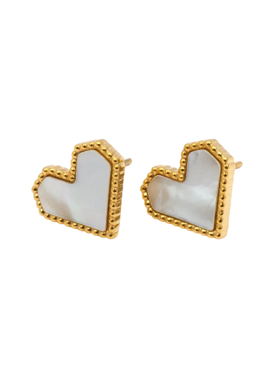 Oorbellen oorstekers hart met parelmoer rvs