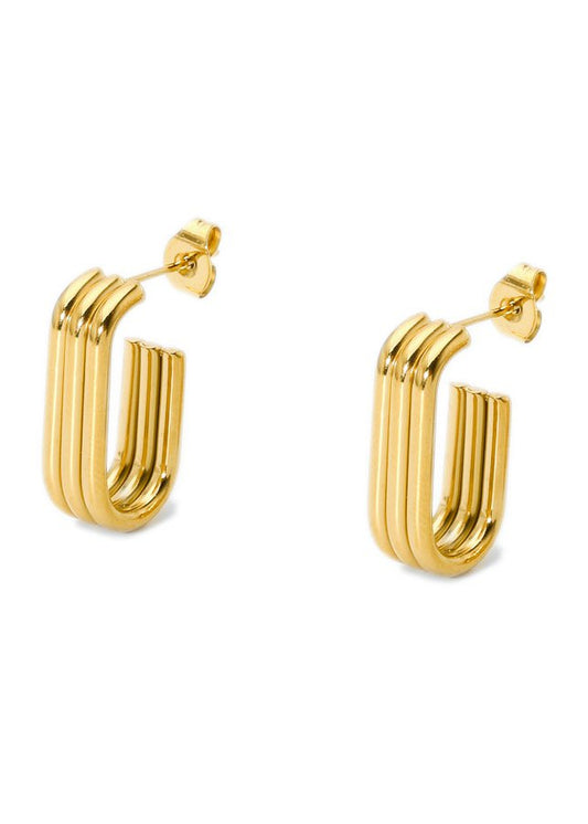 Oorbellen rechthoekig goud geribbeld