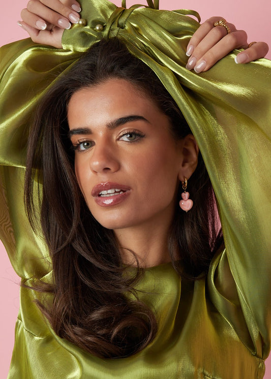 Oorbellen roze hartjes steen stainless steel