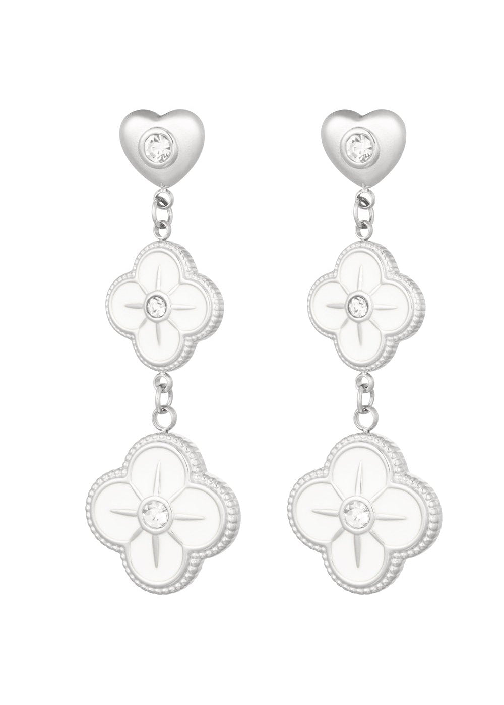 Oorbellen zilver witte klavers