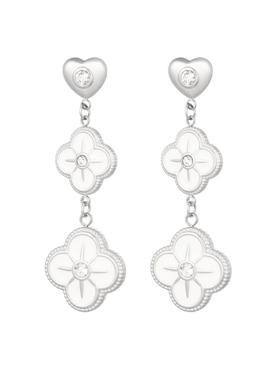 Oorbellen zilver witte klavers