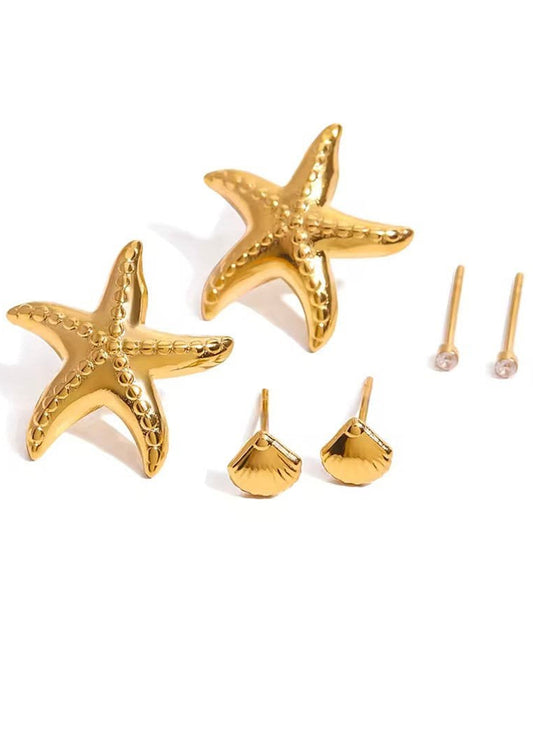 Oorbellenset Estelle zeester schelpje steentje rvs