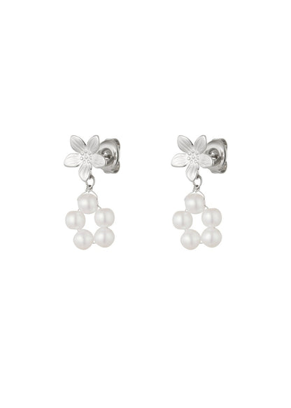 Oorstekers bloemen parels zilver RVS