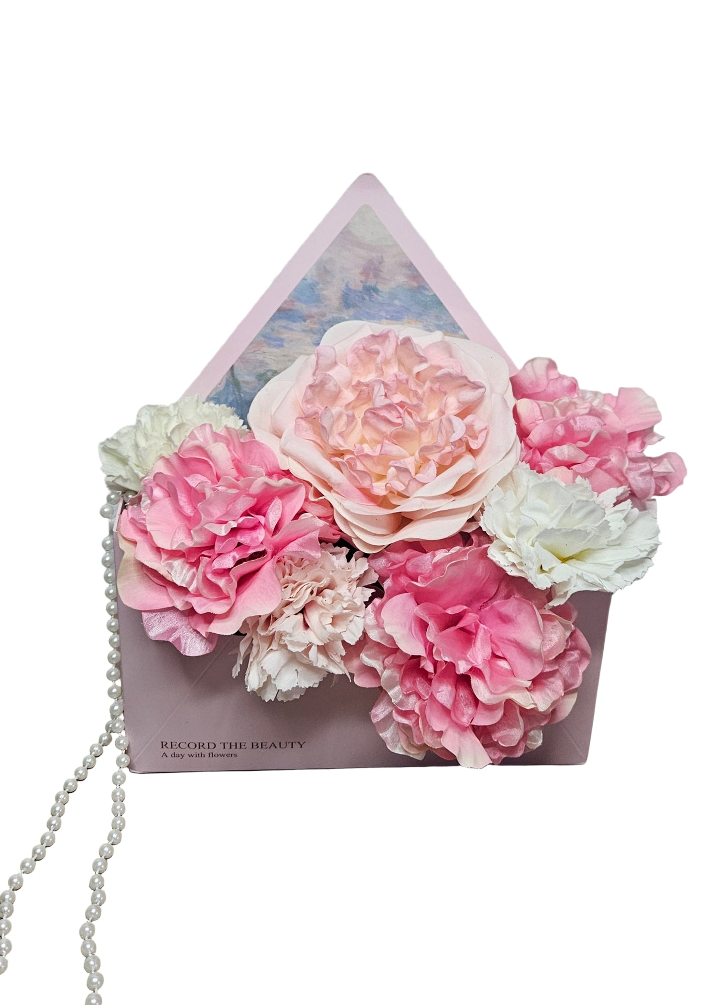Origineel cadeau zijden bloemen in een tasje