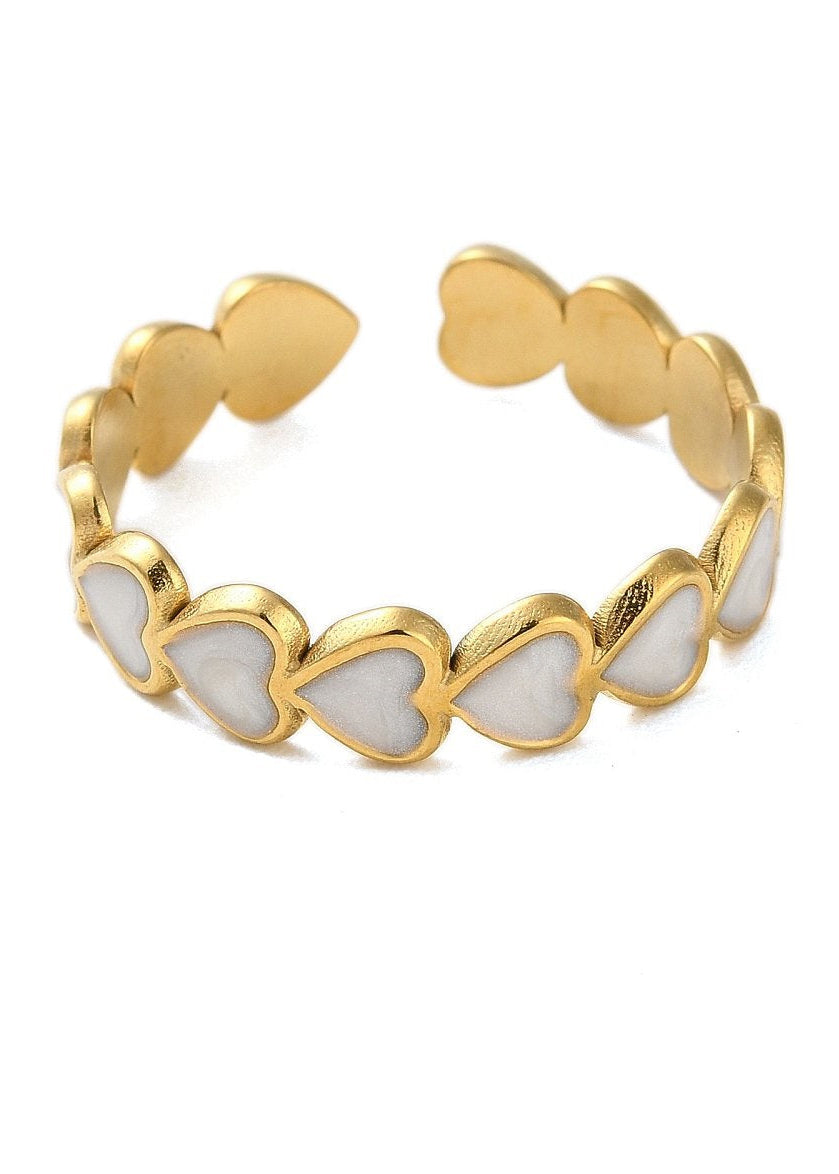 Ring stainless steel met witte hartjes
