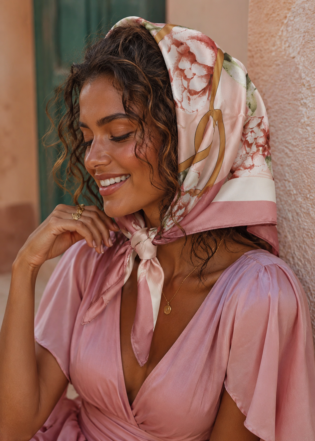 Roze zomersjaaltje hoofddoek glanzend roze