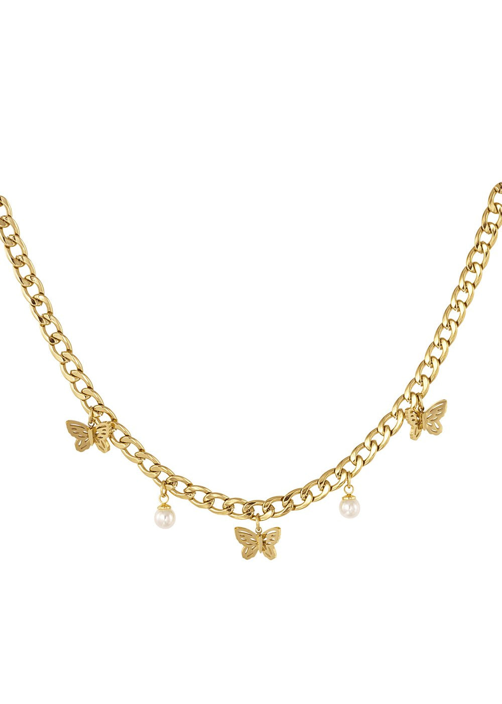 Schakelketting parels en vlinders goud rvs by anoor