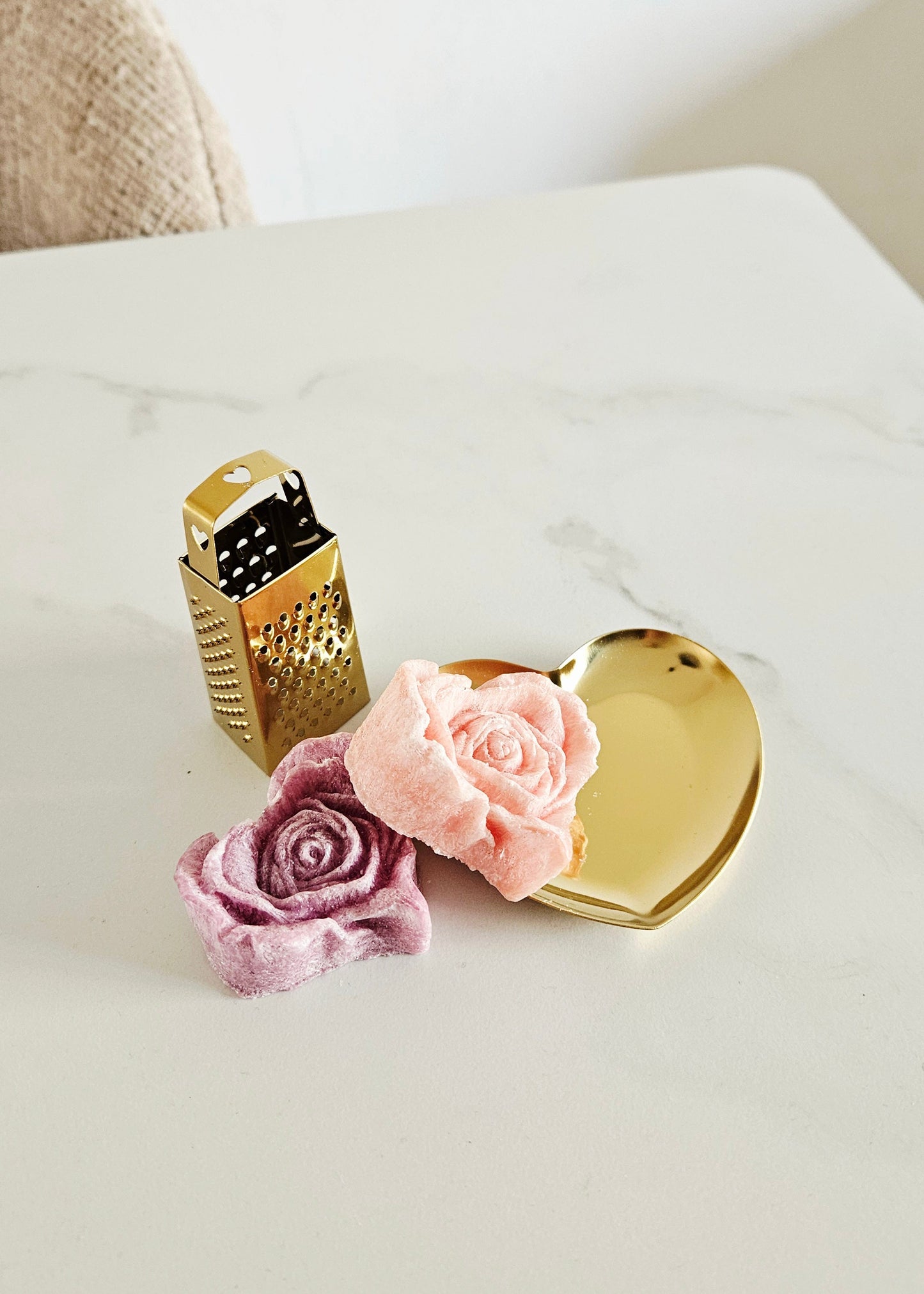Setje amberblokjes rozen roze goud