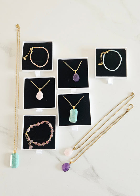 Sieraden natuursteen ketting armband roze