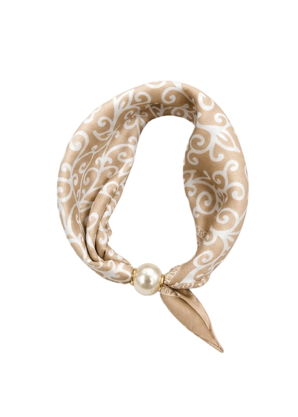 Sjaaltje Naiza - kort sjaaltje beige met wit barok patroon - parelmagneet