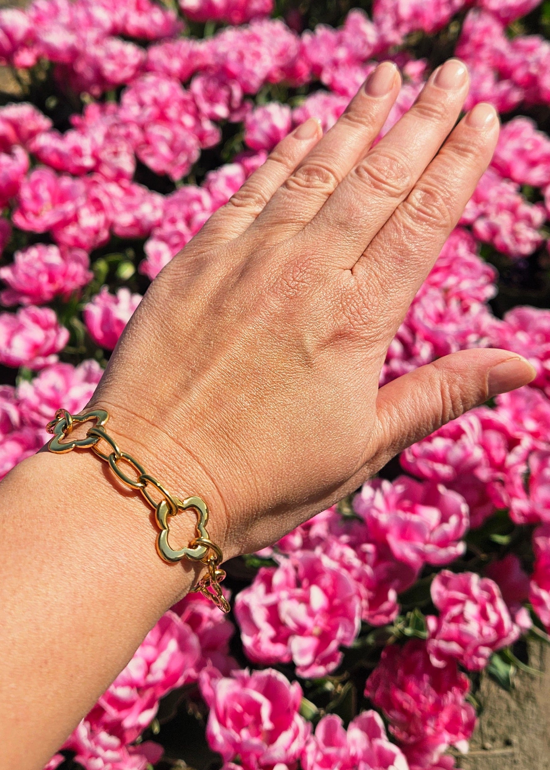 Stalen armband clovers klavers goud