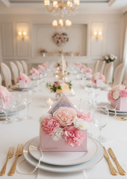Tafeldecoratie etentje huwelijk roze rozen