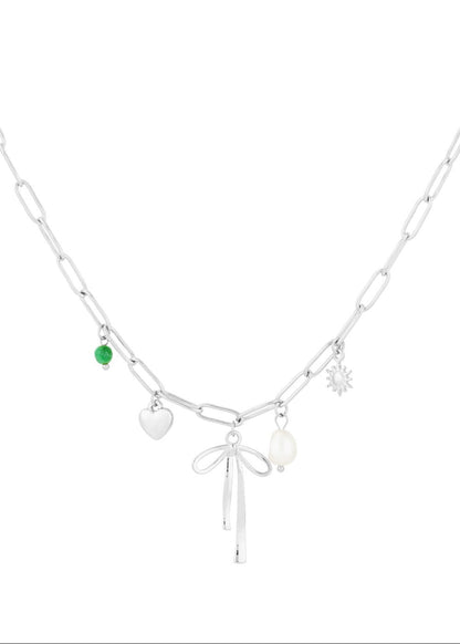 Zilveren ketting bedels charms strik