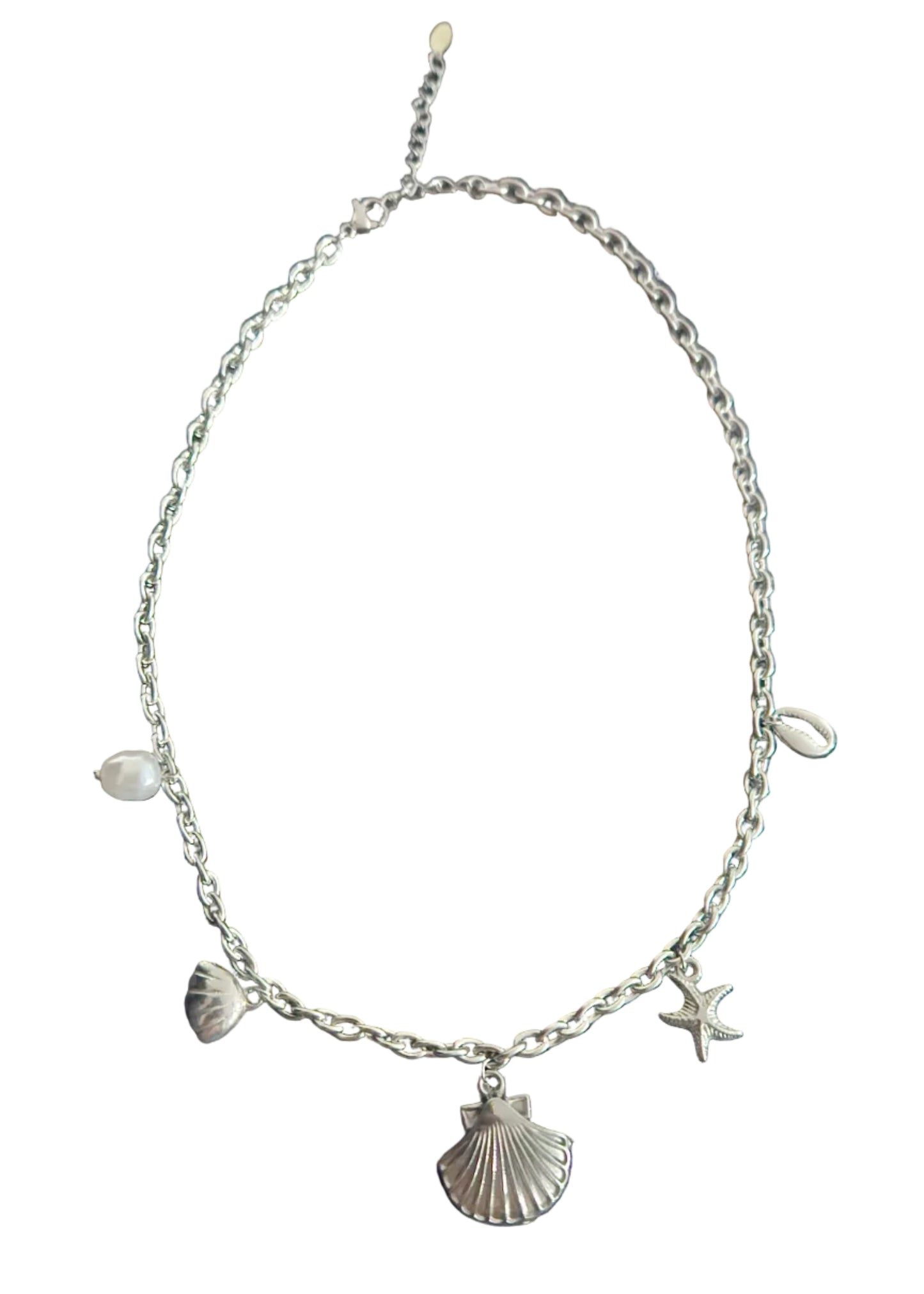 Ketting Manon - Zilveren schakelketting met schelpen - Stainless steel