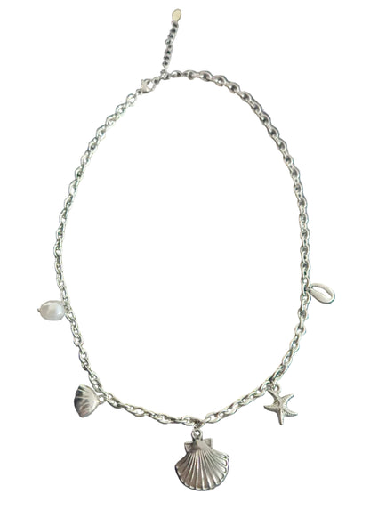Ketting Manon - Zilveren schakelketting met schelpen - Stainless steel