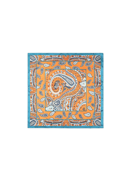 Zomersjaaltje glanzend blauw oranje paisley